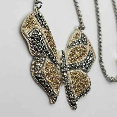 LOT 171: Suspicion 16" Sterling Silver & Marcasite Butterfly Necklace