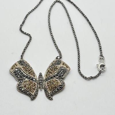 LOT 171: Suspicion 16" Sterling Silver & Marcasite Butterfly Necklace