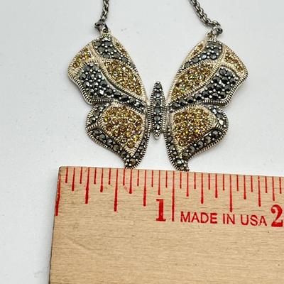 LOT 171: Suspicion 16" Sterling Silver & Marcasite Butterfly Necklace