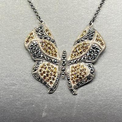 LOT 171: Suspicion 16" Sterling Silver & Marcasite Butterfly Necklace