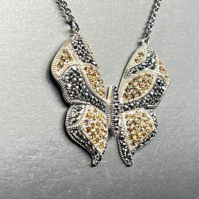 LOT 171: Suspicion 16" Sterling Silver & Marcasite Butterfly Necklace