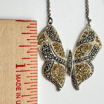 LOT 171: Suspicion 16" Sterling Silver & Marcasite Butterfly Necklace