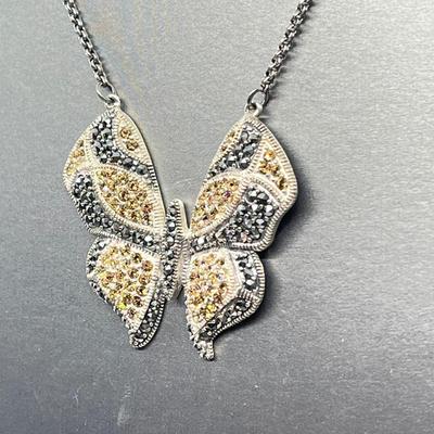 LOT 171: Suspicion 16" Sterling Silver & Marcasite Butterfly Necklace