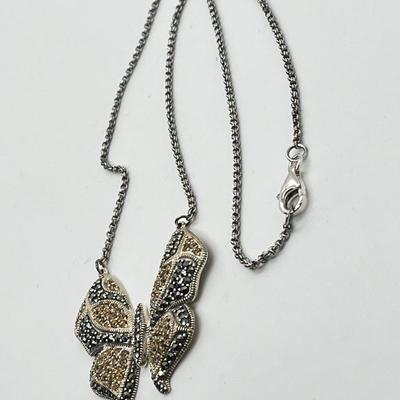 LOT 171: Suspicion 16" Sterling Silver & Marcasite Butterfly Necklace