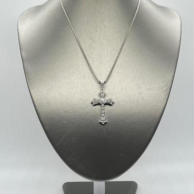 LOT 175: Affinity Diamond 1/4 ct tw Sterling Silver Cross Enhancer/Pendant w/ 17" Chain