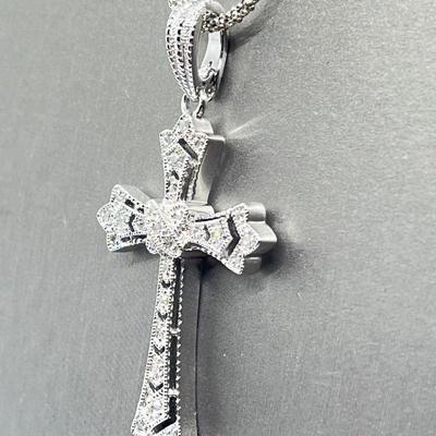 LOT 175: Affinity Diamond 1/4 ct tw Sterling Silver Cross Enhancer/Pendant w/ 17" Chain
