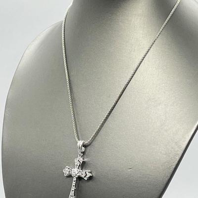 LOT 175: Affinity Diamond 1/4 ct tw Sterling Silver Cross Enhancer/Pendant w/ 17" Chain