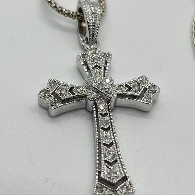 LOT 175: Affinity Diamond 1/4 ct tw Sterling Silver Cross Enhancer/Pendant w/ 17" Chain