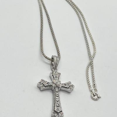 LOT 175: Affinity Diamond 1/4 ct tw Sterling Silver Cross Enhancer/Pendant w/ 17" Chain