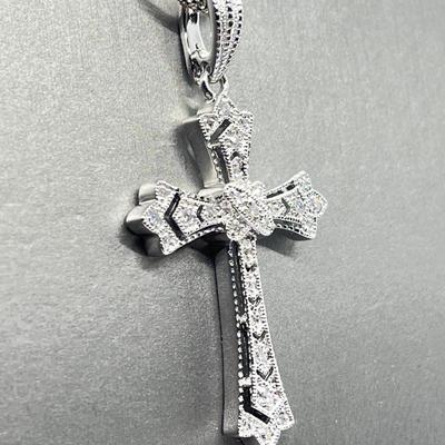 LOT 175: Affinity Diamond 1/4 ct tw Sterling Silver Cross Enhancer/Pendant w/ 17" Chain