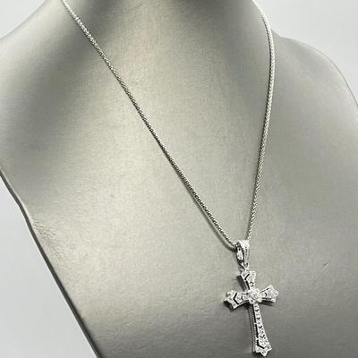 LOT 175: Affinity Diamond 1/4 ct tw Sterling Silver Cross Enhancer/Pendant w/ 17" Chain