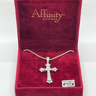 LOT 175: Affinity Diamond 1/4 ct tw Sterling Silver Cross Enhancer/Pendant w/ 17" Chain