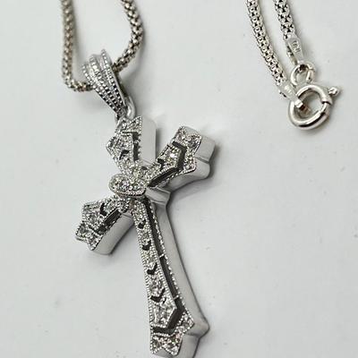 LOT 175: Affinity Diamond 1/4 ct tw Sterling Silver Cross Enhancer/Pendant w/ 17" Chain