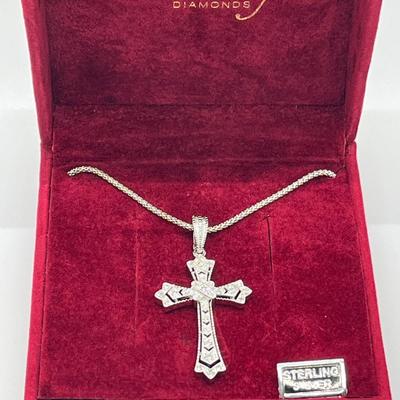 LOT 175: Affinity Diamond 1/4 ct tw Sterling Silver Cross Enhancer/Pendant w/ 17" Chain