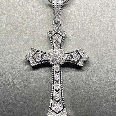 LOT 175: Affinity Diamond 1/4 ct tw Sterling Silver Cross Enhancer/Pendant w/ 17" Chain