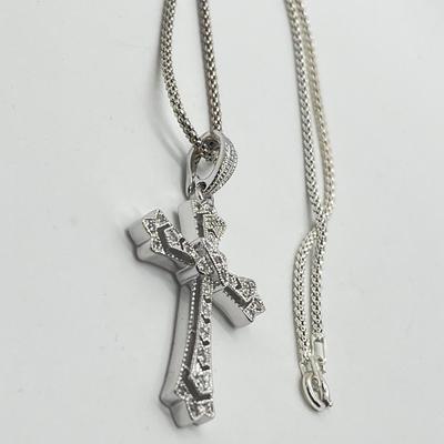 LOT 175: Affinity Diamond 1/4 ct tw Sterling Silver Cross Enhancer/Pendant w/ 17" Chain
