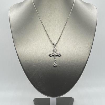 LOT 175: Affinity Diamond 1/4 ct tw Sterling Silver Cross Enhancer/Pendant w/ 17" Chain