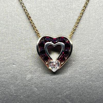 LOT 177: Diamonique Sterling Silver Ruby Sweetheart Pendant w/ 18" Chain