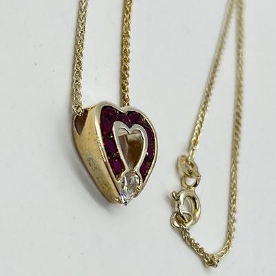 LOT 177: Diamonique Sterling Silver Ruby Sweetheart Pendant w/ 18" Chain