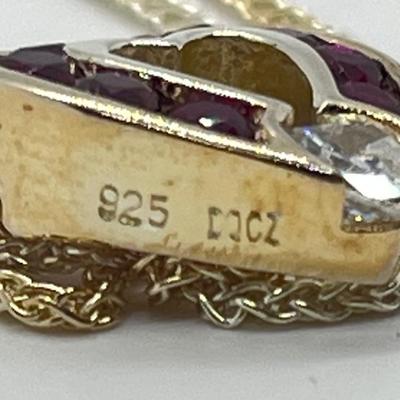 LOT 177: Diamonique Sterling Silver Ruby Sweetheart Pendant w/ 18" Chain