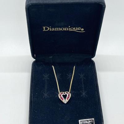 LOT 177: Diamonique Sterling Silver Ruby Sweetheart Pendant w/ 18" Chain
