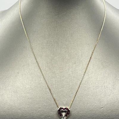 LOT 177: Diamonique Sterling Silver Ruby Sweetheart Pendant w/ 18" Chain