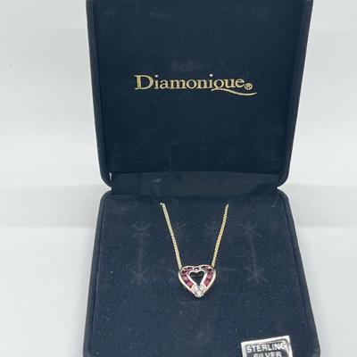 LOT 177: Diamonique Sterling Silver Ruby Sweetheart Pendant w/ 18" Chain