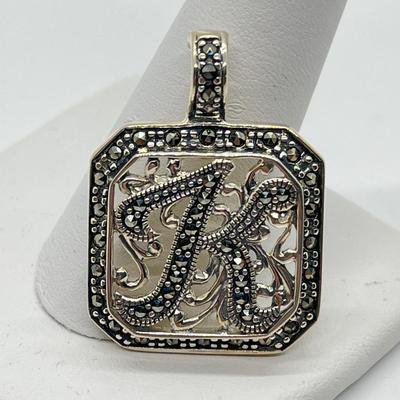 LOT Suspicion Sterling Silver & Marcasite Initial "K" Enhancer/Pendant