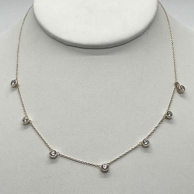 LOT 181: Sterling Silver Diamonique 7-Stone Bezel Set Pendant on 15" Necklace w/ 2" Ext.
