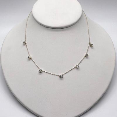 LOT 181: Sterling Silver Diamonique 7-Stone Bezel Set Pendant on 15" Necklace w/ 2" Ext.