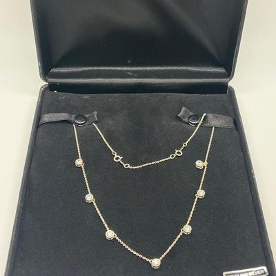LOT 181: Sterling Silver Diamonique 7-Stone Bezel Set Pendant on 15" Necklace w/ 2" Ext.