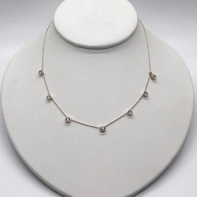 LOT 181: Sterling Silver Diamonique 7-Stone Bezel Set Pendant on 15" Necklace w/ 2" Ext.