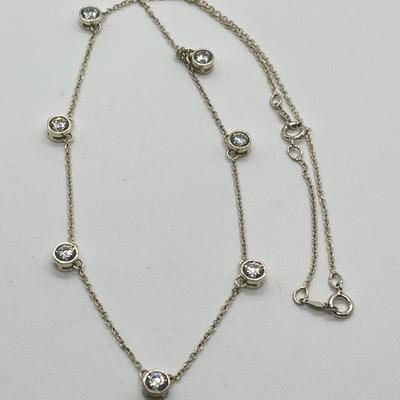 LOT 181: Sterling Silver Diamonique 7-Stone Bezel Set Pendant on 15" Necklace w/ 2" Ext.