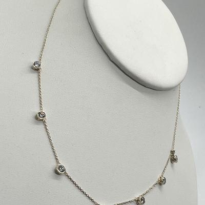 LOT 181: Sterling Silver Diamonique 7-Stone Bezel Set Pendant on 15" Necklace w/ 2" Ext.