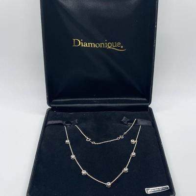 LOT 181: Sterling Silver Diamonique 7-Stone Bezel Set Pendant on 15" Necklace w/ 2" Ext.