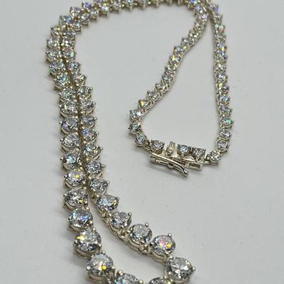 LOT 182: Diamonique Sterling Silver 20.45 ct tw Graduated 17" Necklace
