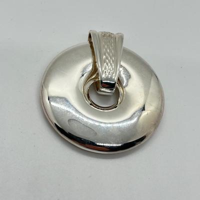 LOT 183: Sterling Silver Reversible Pendant w/Collar and three Colored Leather Cords