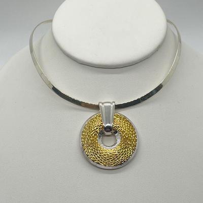 LOT 183: Sterling Silver Reversible Pendant w/Collar and three Colored Leather Cords