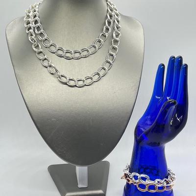 LOT 190: Two Twisted Double Link 8" Bracelets & 34" Necklace