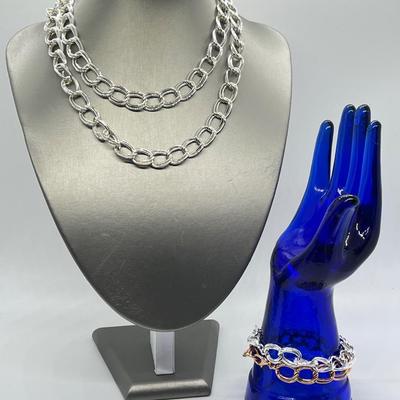 LOT 190: Two Twisted Double Link 8" Bracelets & 34" Necklace