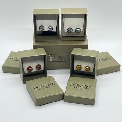 LOT 194: Four Pairs Honora Cultured Pearl Stud Earrings