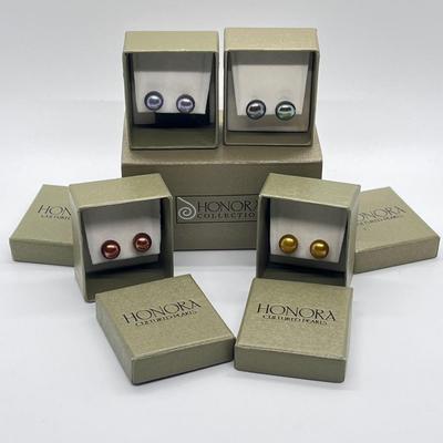 LOT 194: Four Pairs Honora Cultured Pearl Stud Earrings