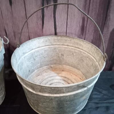 LOT 48  VINTAGE GALVANIZED BUCKETS WITH HANDLES