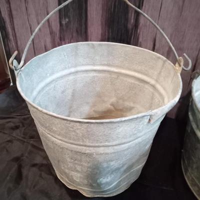 LOT 48  VINTAGE GALVANIZED BUCKETS WITH HANDLES