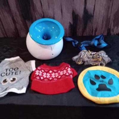 LOT 71  SMALL DOG CLOTHES, TOYS AND FETCH IT BALL THROWER