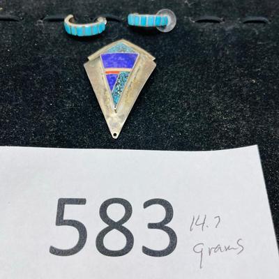 Ray Tracey Knifewing Pendant & Turquoise earrings