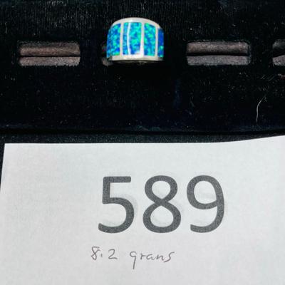 Modern Cigar Band Ring Blue Opal