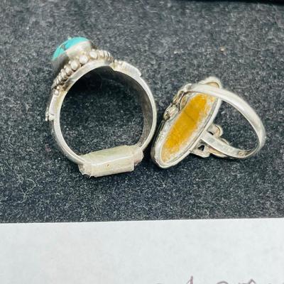 Lot of 2 Rings Tiger's Eye & Turquoise Sterling