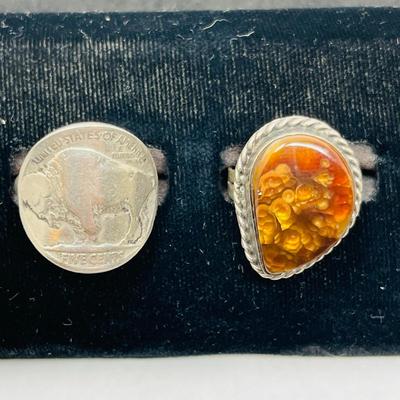 Lot of 2 Rings Buffalo Nickel & Fire Opal