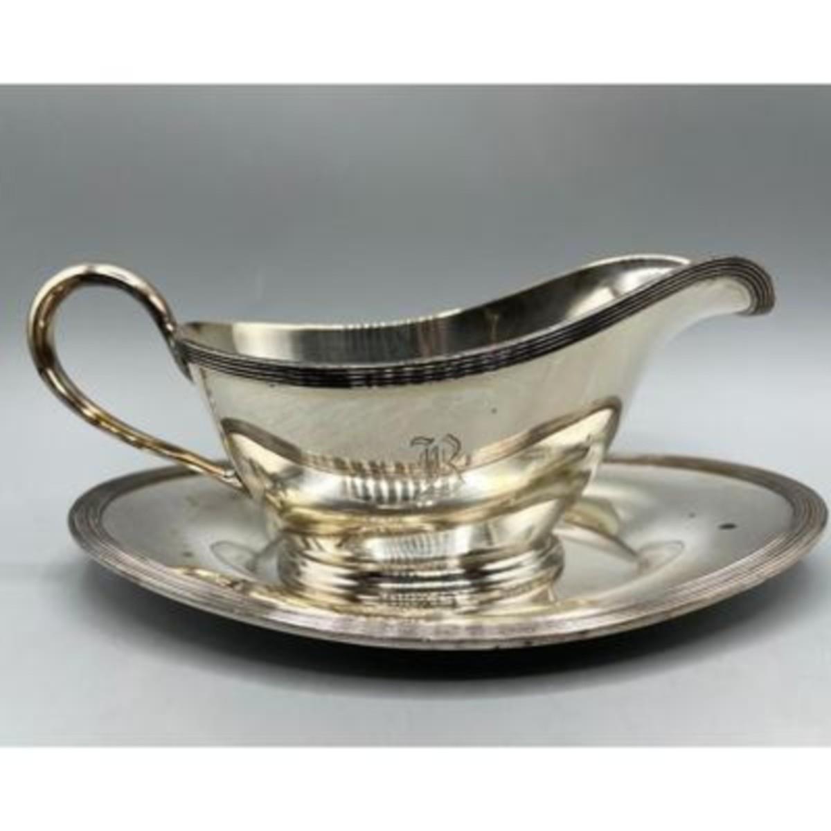 Vintage Silver Plate K.S EPNS Gravy Boat with Saucer Kitchenware